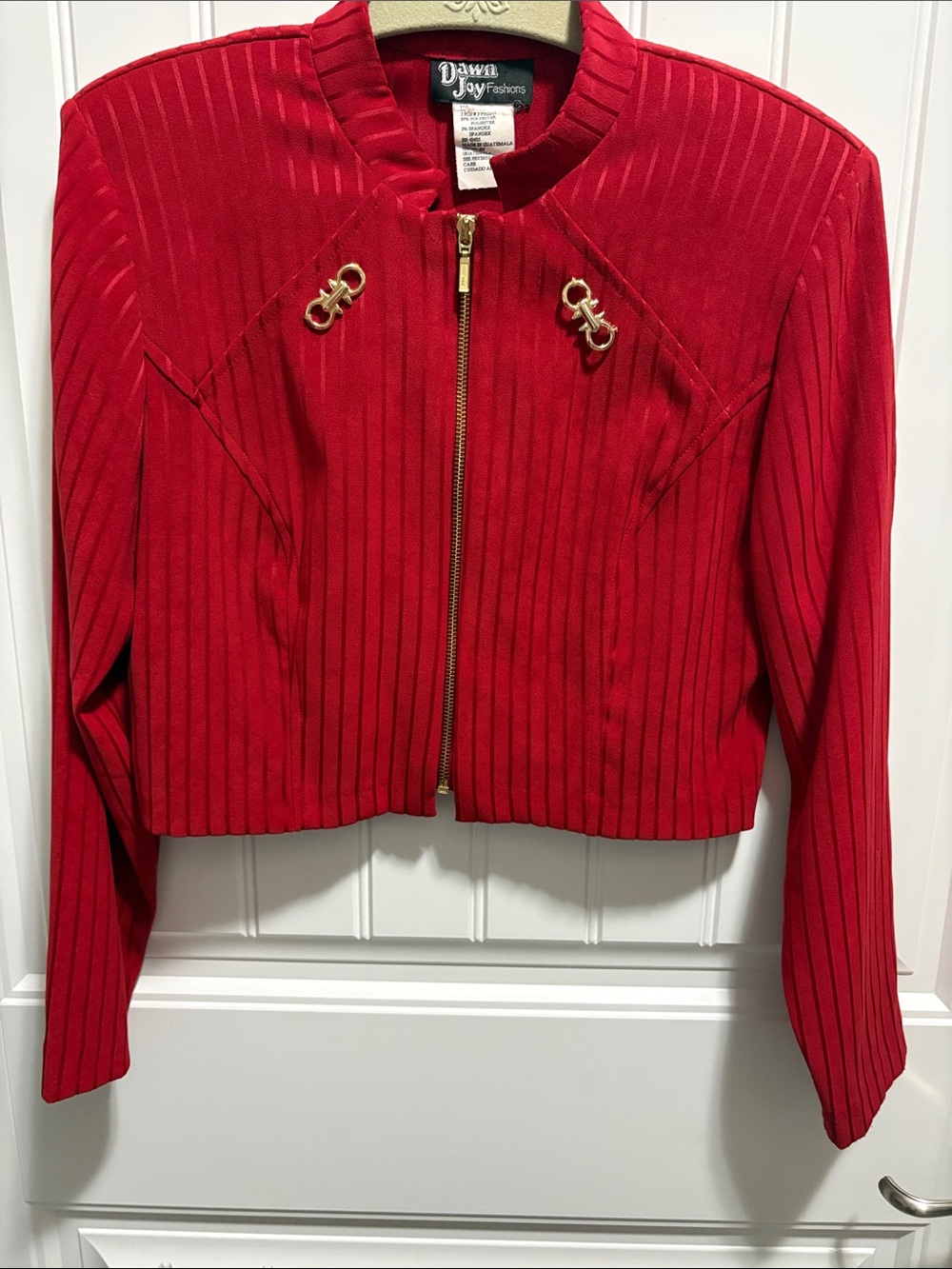 Dawn Joy Red Cropped Zip Jacket Gold Hardware Y2K